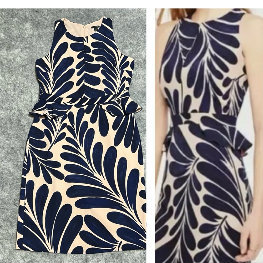 LAST CHANCE! Ann Taylor Peplum Sheath Dress Women's 8 Leaf Petal Navy Beige